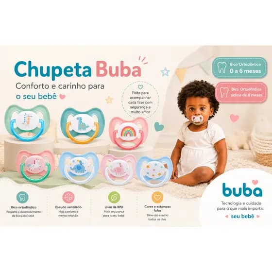Chupeta Bico de Silicone Kit Com duas Buba Menino e Menina