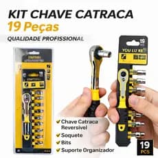 Chave Catraca Kit 19 Peças com Soquetes Bits Canhão Profissional