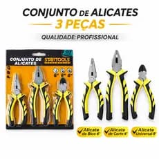 Kit de Alicates 3 Peças Bico Fino, Universal e Corte - Ferramentas Reparos