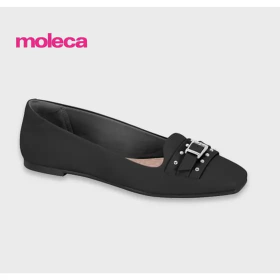 Sapatilha Feminina Moleca Bico Quadrado Fivela Confort