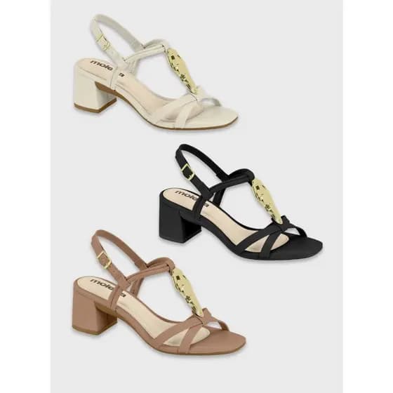 Sandália Feminina de Salto Bloco com Detalhe Dourado Moleca 5496.118