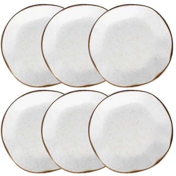 Kit Jogo 6 Pratos Fundos Oxford Ryo Maresia Porcelana 22,5 cm