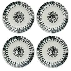 Kit Jogo 4 Pratos Fundos Biona Folk em Cerâmica Decorada 21,5 cm - Oxford