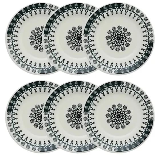 Kit Jogo 6 Pratos Sobremesa Biona Folk em Cerâmica Decorada 18 cm - Oxford