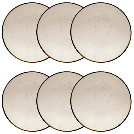 Jogo 6 Pratos Rasos Oxford Unni Brisa 26cm em Cerâmica Decorada