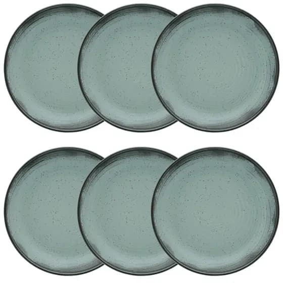 Kit Jogo 6 Pratos Sobremesa Verde Moderno Pacífico Oxford 20 cm Cerâmica