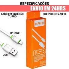 Cabo Carregador iPhone Todos Modelos Kaidi Reforçado 1 Metro