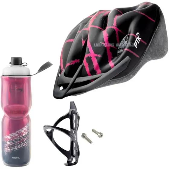 Capacete Ciclismo Ptk Ajustável Bike Mtb + Garrafa Térmica + Suporte