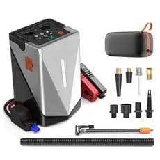 Jump Starter 12V 8000mAh p/ Carro + Compressor Ar | Power Bank Emergência 3 em 1