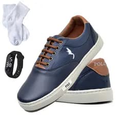 Tênis Menino Masculino Infantil Casual Azul com Relógio Digital e a Meia