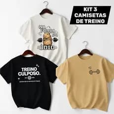 Kit 3 Camisetas Academia Feminina Engraçada Algodão Unissex Treino Fitness