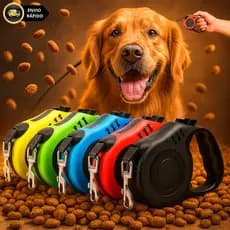 Coleira Guia Retrátil para Pets 5 Metros com Trava Resistente até 12kg Cães e Gatos