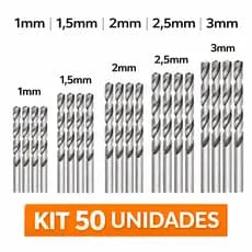 Jogo Kit 50 Brocas de Aço Rápido 1mm 1,5mm 2mm 2,5mm 3mm