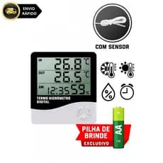 Termo Higrometro Digital com Maximo e Minimo Medidor de Temperatura e Umidade com Relógio e Alarme