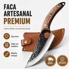 Faca Churrasco Artesanal Personalizada Afiada Aço Inox Cirúrgico Bainha Couro Legitimo Olho de Tigre