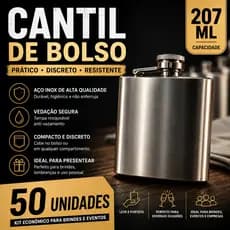 Kit 50 Cantil De Bolso Porta Bebida Whisky Vodka Rum Whiskeira 207ml Em Aço Inox 7 Oz