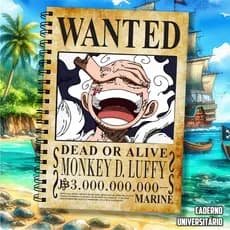 Caderno Universitário Personalizado Anime One Piece  Procurado Wanted  1 Matéria, 5 Matérias, 10 Matérias ou 15 Matérias