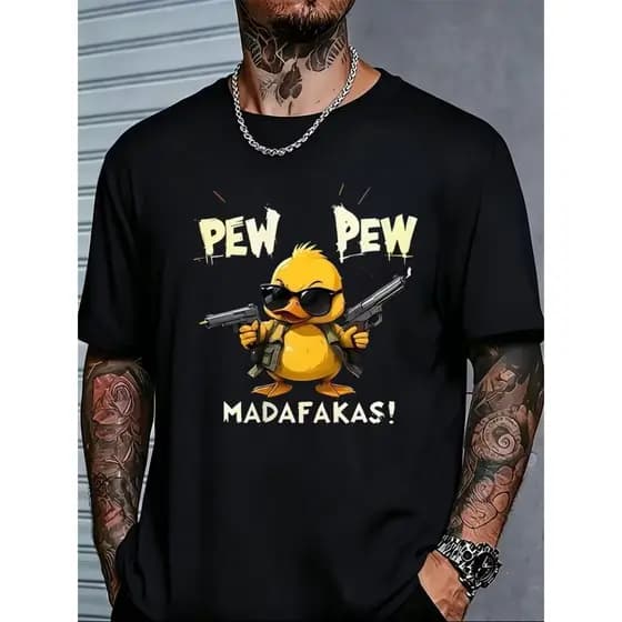 Camiseta Estampada Pew Pew Madafakas Cartoon Pato Unissex - 7009