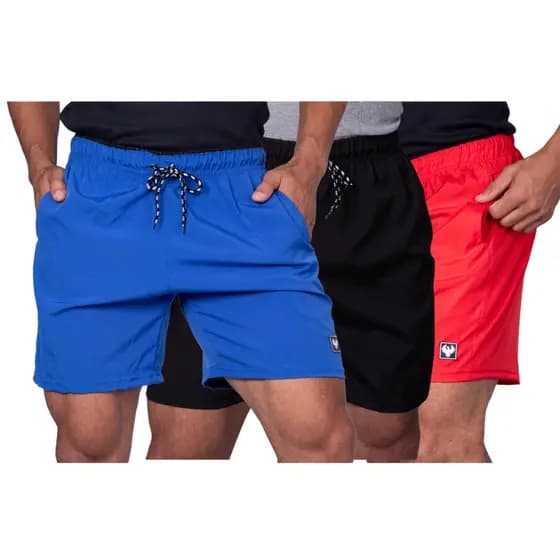 Kit 3 Shorts Masculino Tactel Elastano Liso Com 3 Bolsos Estilo Mauricinho Casual