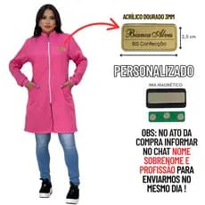 Jaleco Zíper Feminino Com CRACHÁ Personalizado  Manga Longa Bolso Lateral Gola Padre Caimento Acinturado Tecido Premium