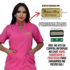 Blusa Bata Com CRACHÁ Personalizado Hospitalar Oxford Estampado e Liso Toque Macio Não Amassa
