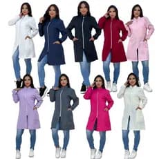Jaleco Feminino Com Zíper Manga Longa Bolso Lateral Gola Padre Caimento Acinturado Tecido Premium