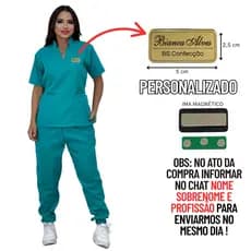 Pijama Cirúrgico Feminino Scrub Com CRACHÁ Personalizado Scrub Hospitalar Gola Padre Jogger de Clínicas Oxford Premium