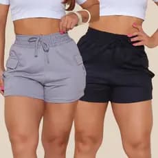 2 Shorts Cargo Moletinho Feminino Casual Despojado Confortável Soltinho Bermuda Bolso Elegante  Envio Rápido  Tendência