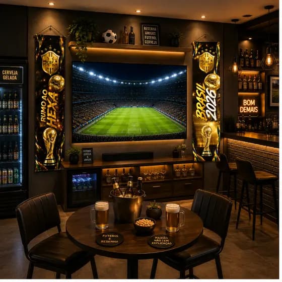 Kit 2 Faixas Painel Premium Brasil Decoração Peças Painel Vertical Copa Parede Banner Sala Bar Estabelecimento
