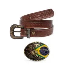 Kit Cinto Country Entalhado + Fivela Cowboy Dr Rodeio Brasil