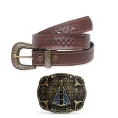 Kit Cinto Country Entalhado + Fivela Cowboy Nossa Senhora Oração Ave Maria