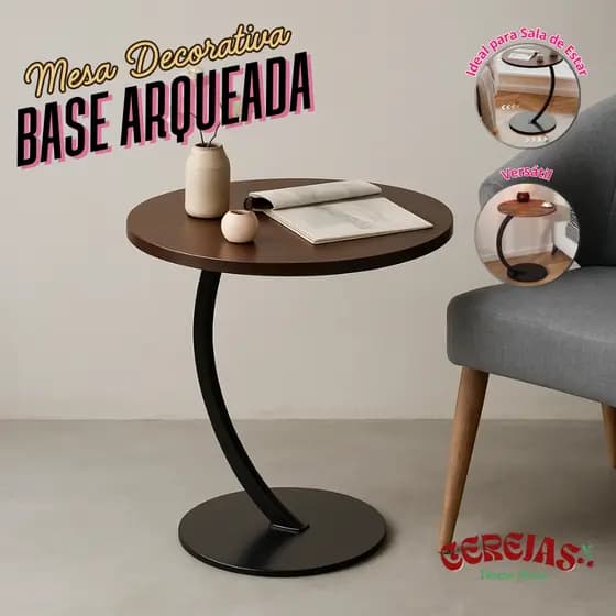 Mesa Lateral Apoio Sofá Cama Redonda Decorativa Sala Quarto Industrial Base Ferro