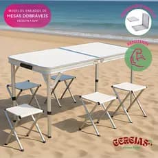 Mesa Dobrável Portátil Vira Maleta, em Alumínio para Camping e Piquenique