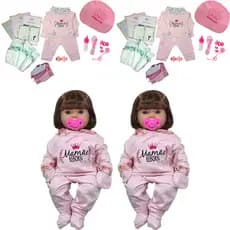 2 Bonecas Gêmeas Bebê Reborn Realista Silicone Bolsa + Enxoval Completo - 45cm!