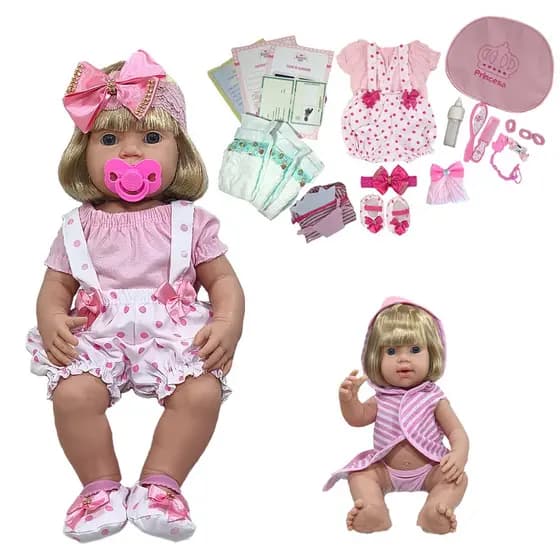 Boneca Bebê Reborn 100% Silicone Mamãe Reborn Bolsa + 28 Itens - 45cm!