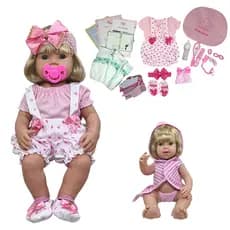 Boneca Bebê Reborn 100% Silicone Mamãe Reborn Bolsa + 28 Itens - 45cm!