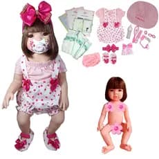 Boneca Bebê Reborn 100% Silicone Menina + Enxoval Completo - 48cm!