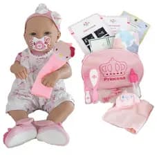 Boneca Bebê Mamãe Reborn Enxoval Completo Bolsa + Pelúcia - 43cm!