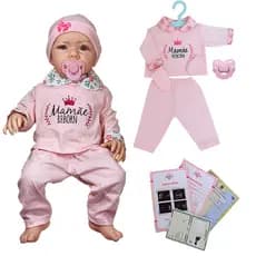 Boneca Mamãe Reborn Menina Bebê Pijama Olhos Azuis 55cm