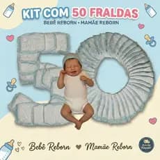 Kit 50 Fraldas Descartáveis Boneca Bebê Mamãe Reborn - Veste de 45 a 55cm!