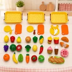 Brinquedo Cozinha Infantil Kit Comidinha Corte Frutas e Lanches com Velcro Cestinha 20-25 Peças