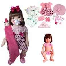 Bebe Reborn Silicone Menina Pode Dar Banho + Bolsa + Pelúcia - 48cm!
