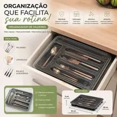 Porta Talheres com Tampa Resistente 6 Repartições - Organizador de Gavetas