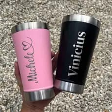 Copo Térmico PERSONALIZADO 473mL com NOME coração várias cores vem COM TAMPA gravação a laser logo