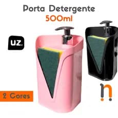 Porta Detergente Dispenser Rosa ou Preto UZ Click Com Suporte Para Esponja