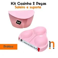 Kit Cozinha 2 peças Saleiro e Suporte para Colher Rosa UZ 3 Lugares Plástico