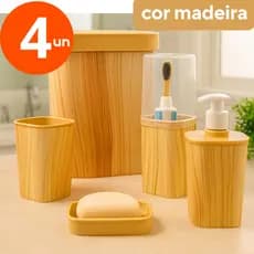 Kit Banheiro Porta Escova Porta Algodao Cotonete Saboneteira Cinza Preto PLASUTIL