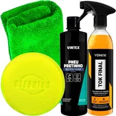 Kit Cera Tok Final Vonixx Pretinho Pneu Vintex 500ml Toalha e Aplicador
