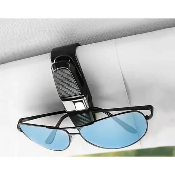 Porta Óculos para Carro Veículos Instalação no Quebra Sol Giratório Prata 9,7cm Karbox