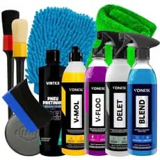 Kit Limpar Carro Moto Vonixx Blend Spray V-Floc V-Mol Delet Pneu Pretinho Acessórios Karbox